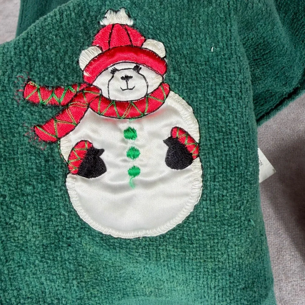 Vtg Christmas Fingertip Towels Lot 2 Green Embroidered Teddy Bear Snowman Fringe